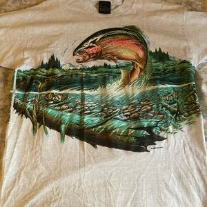 Vintage 1996 Single Stitch Habitat Jumping Trout T-Shirt